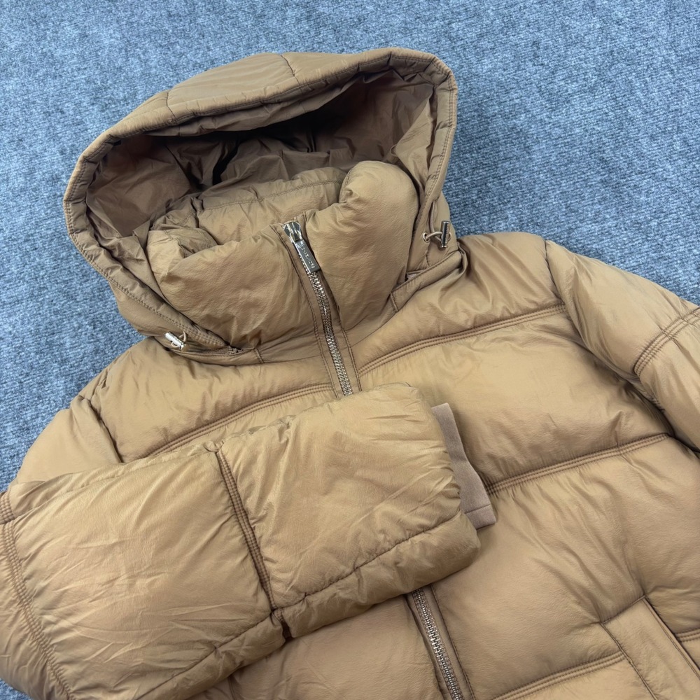 Michael Kors‎ Puffer Jacket Medium Tan Hooded Quilted Recycled Fill Women's